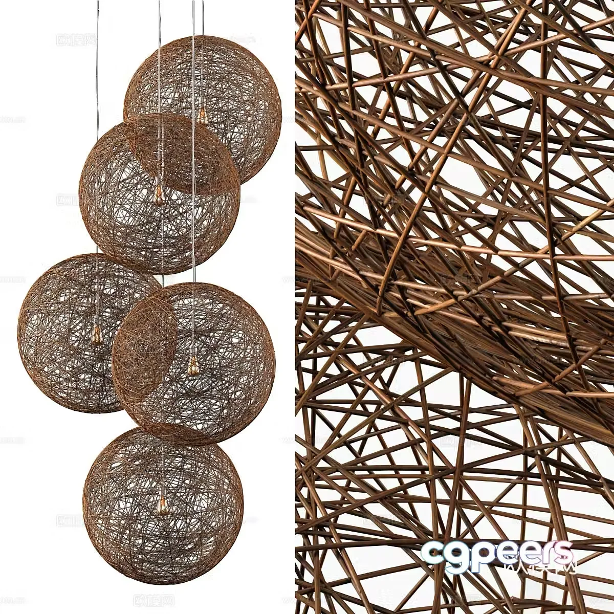 New Chinese style Wasabi wicker chandelier 3D model