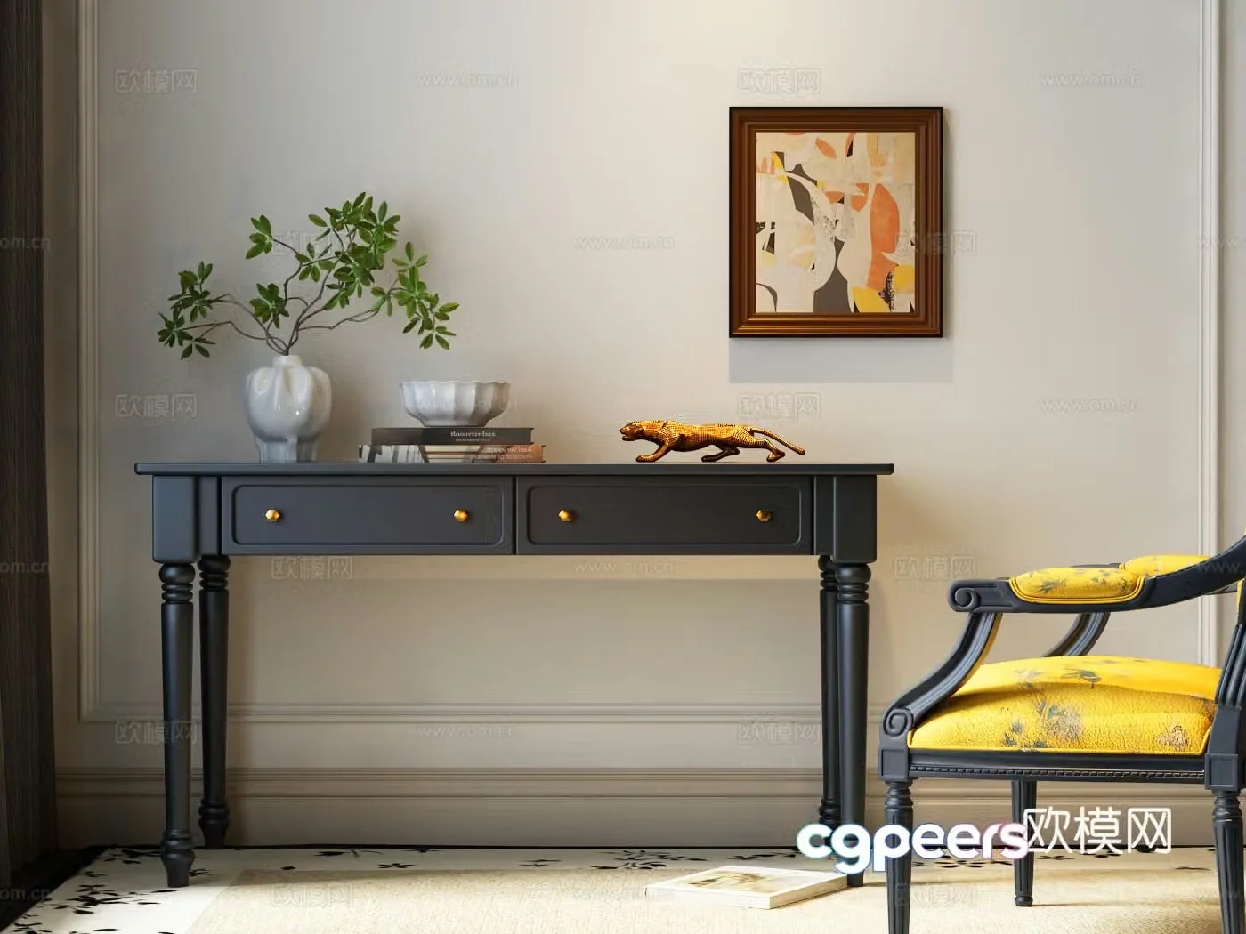 French desk and chair 3d model