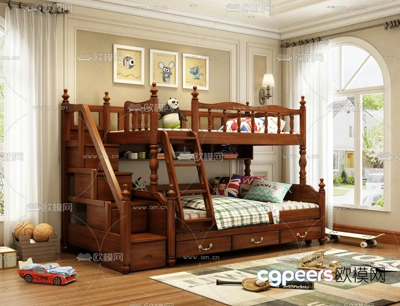 American solid wood children’s bed 3D model