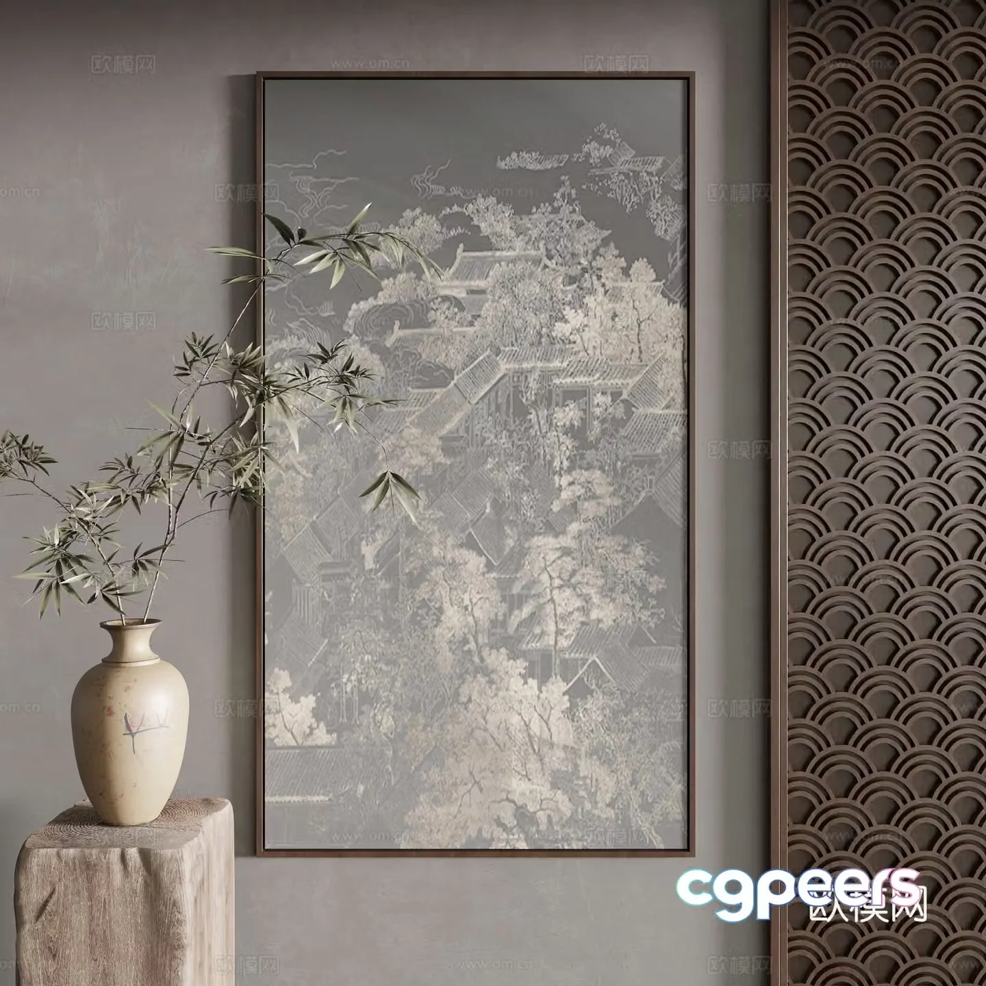 New Chinese style decorative painting 3D model