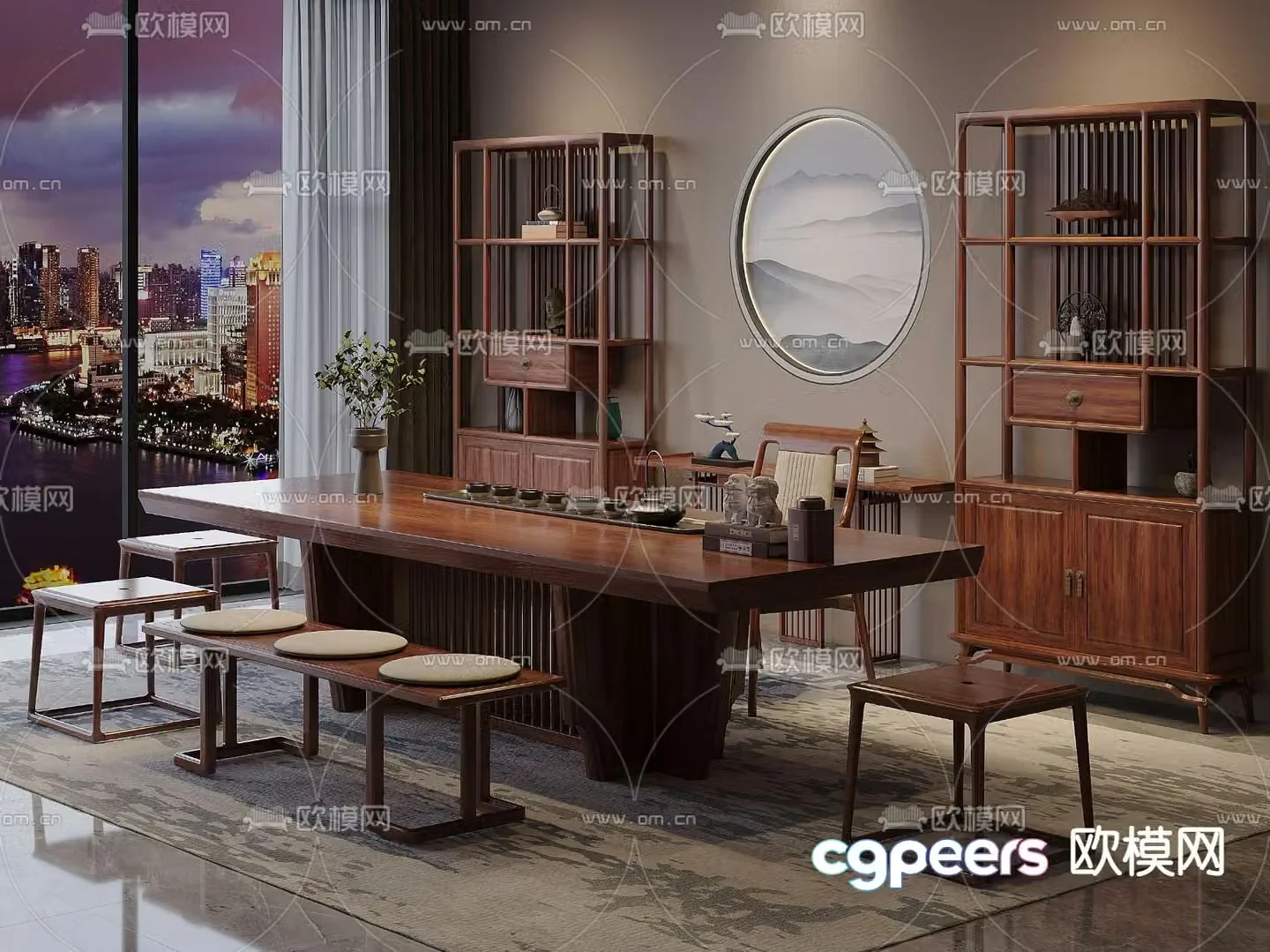 New Chinese style tea table and chairs tea table 3d model