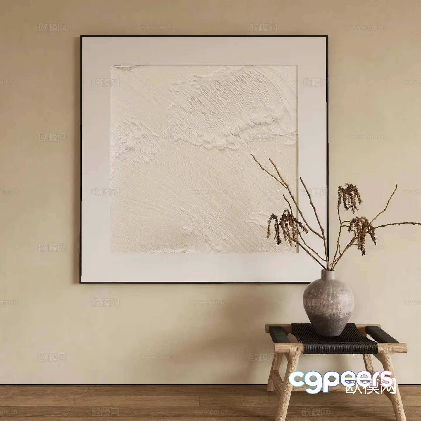Modern decorative painting texture painting dead branch vase 3D model