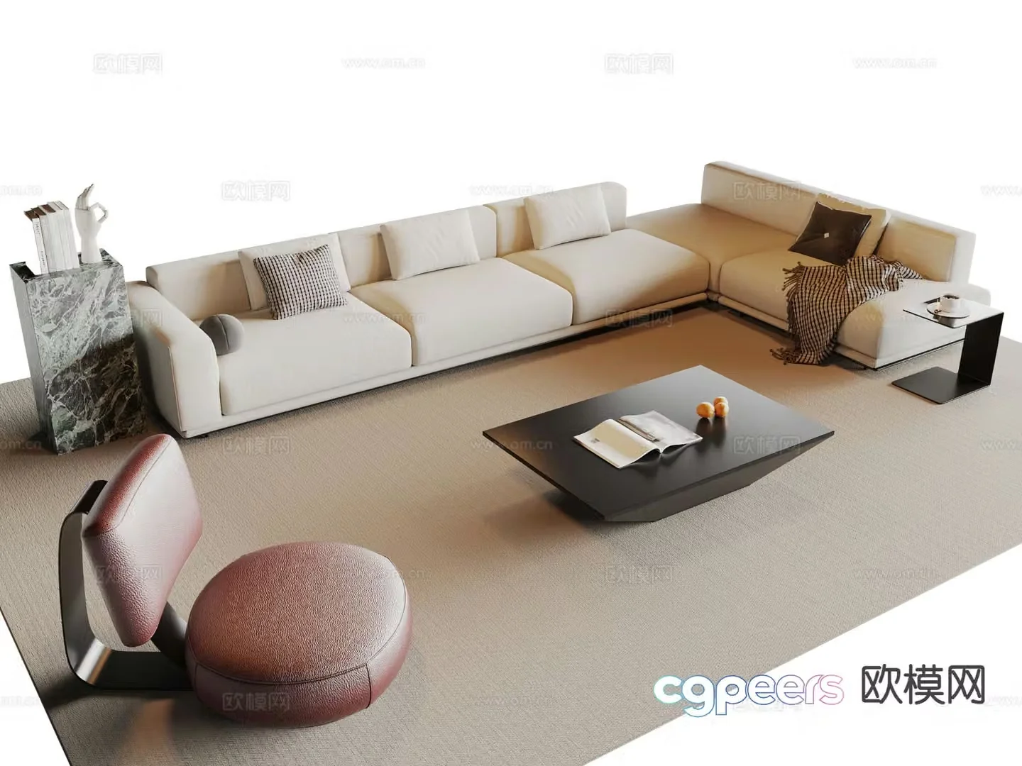 Creamy wind combination sofa 3d model