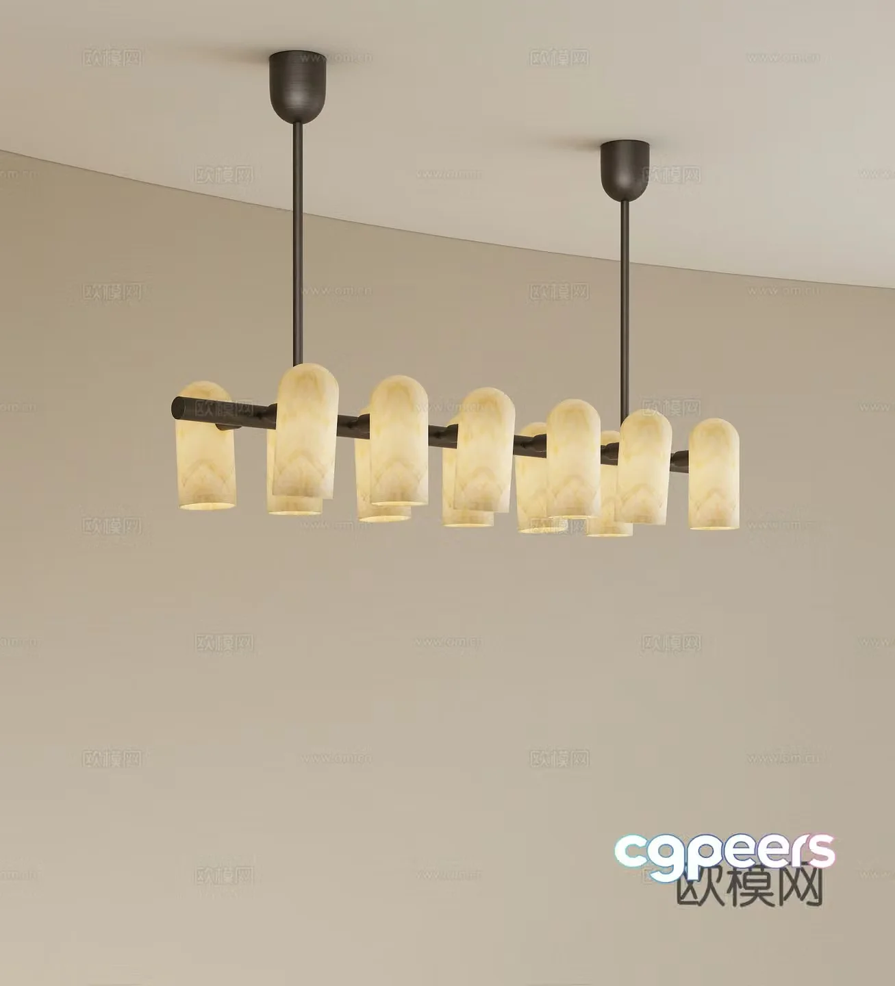 Modern retro restaurant chandeliers multi-head chandeliers light luxury chandeliers translucent stone chandeliers metal chandeliers 3D model