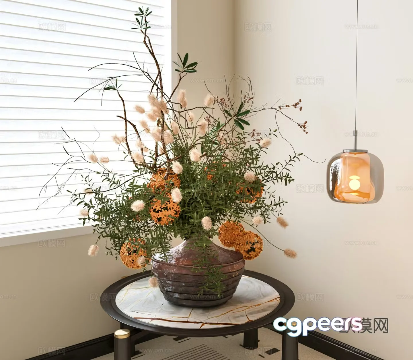 Vase medieval flower art bonsai pottery vase dry branch flower art decorative ornament flowers modern flower 3d model