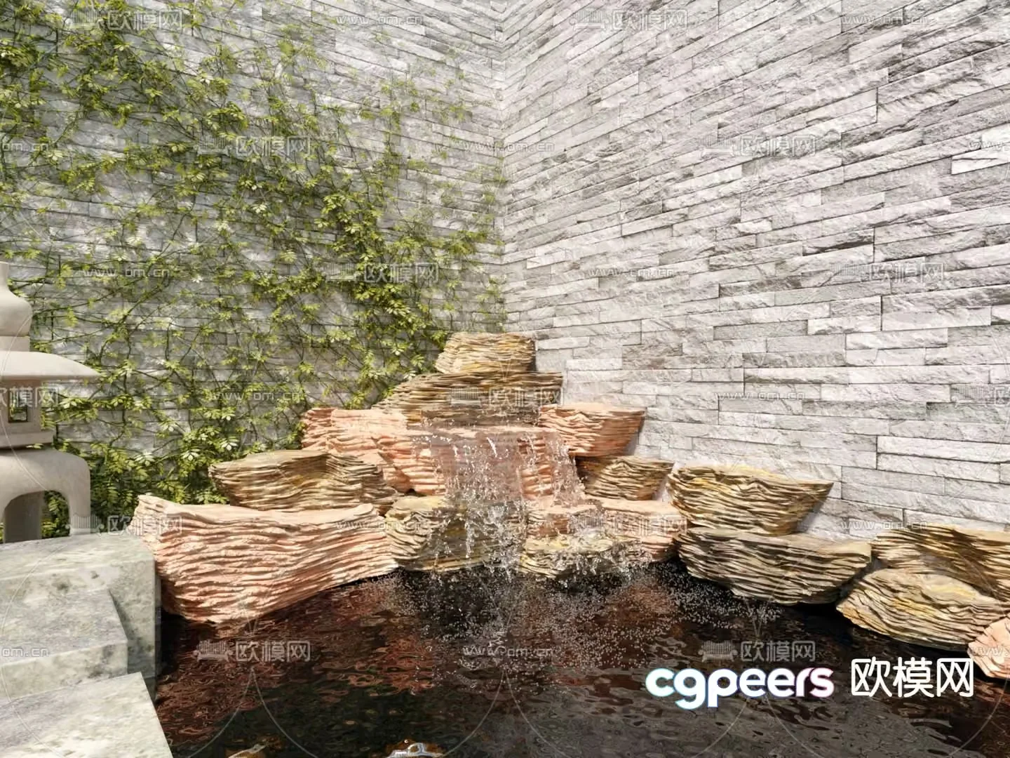 3D model of rockery and waterscape sketch