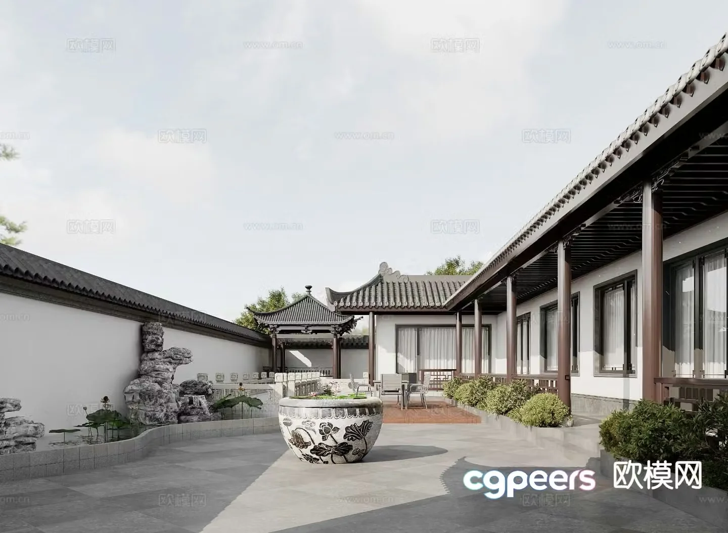 New Chinese style courtyard courtyard landscape 3D model