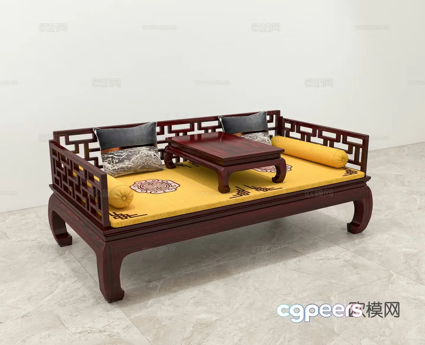 Chinese Arhat Bed Bed Sofa Couch New Chinese Arhat Bed Tea Table Solid Wood Mahogany 3D Model