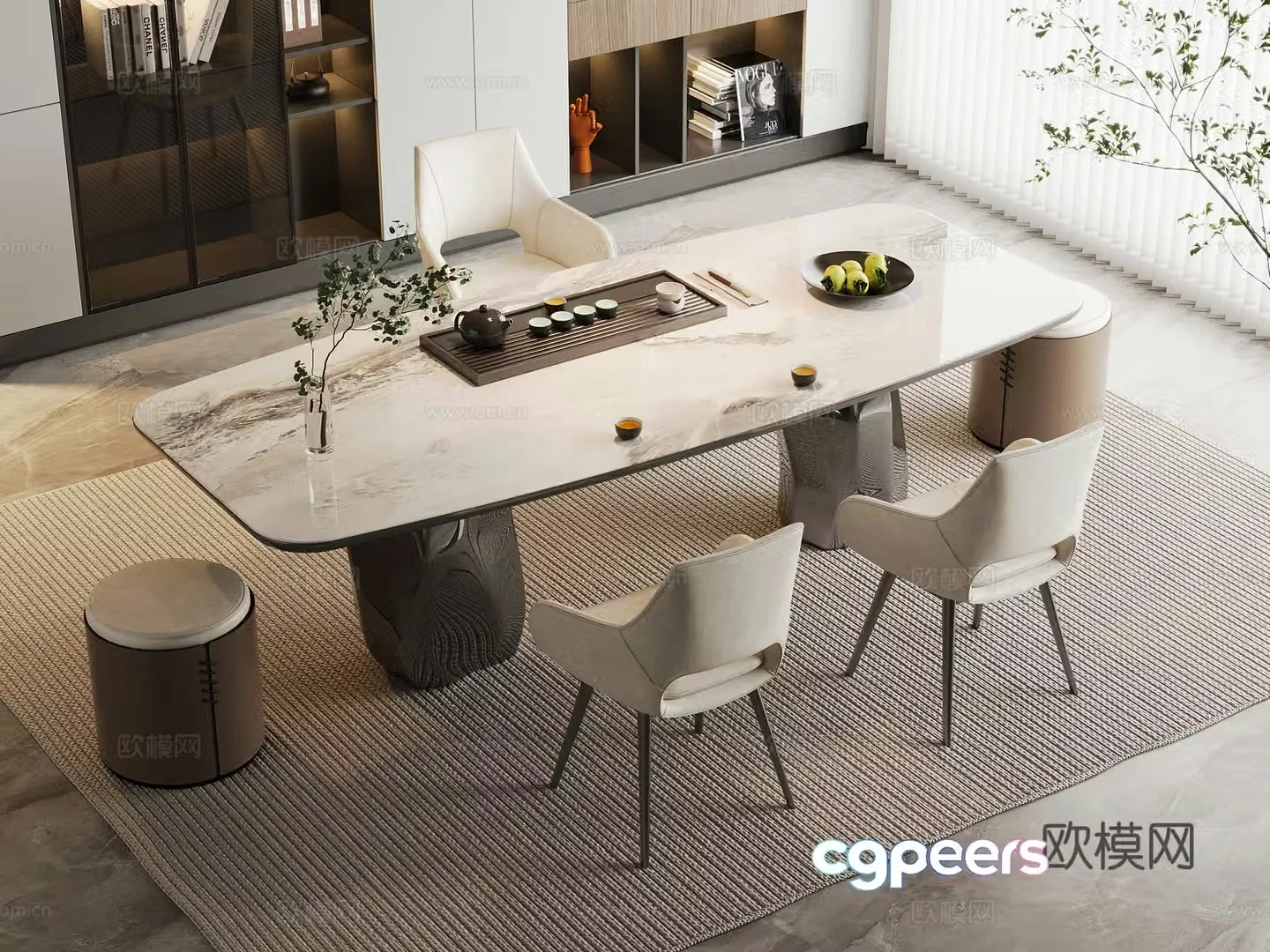 Modern tea table and chairs Light luxury marble tea table and chairs Rock tea table and tea table and tea table. Leather single chair 3D model