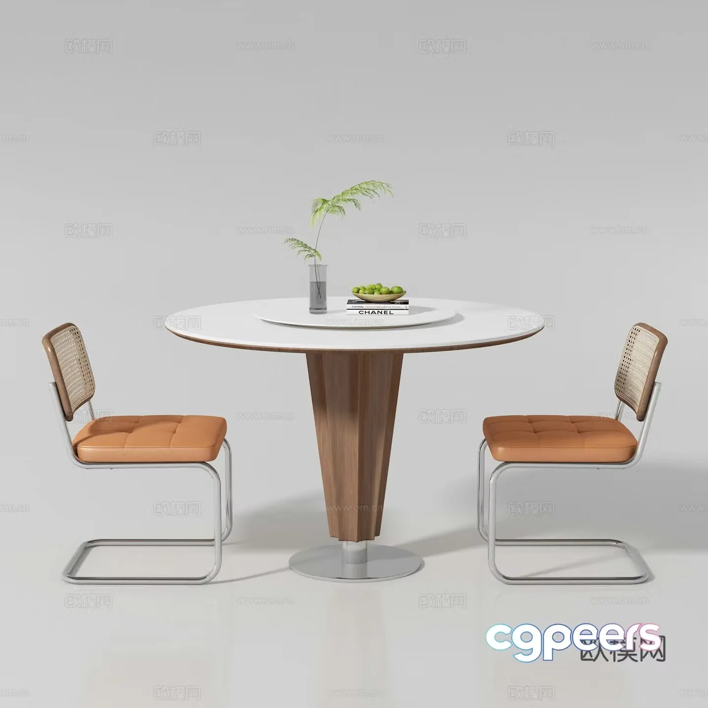 Medium style round dining table and chair 3D model