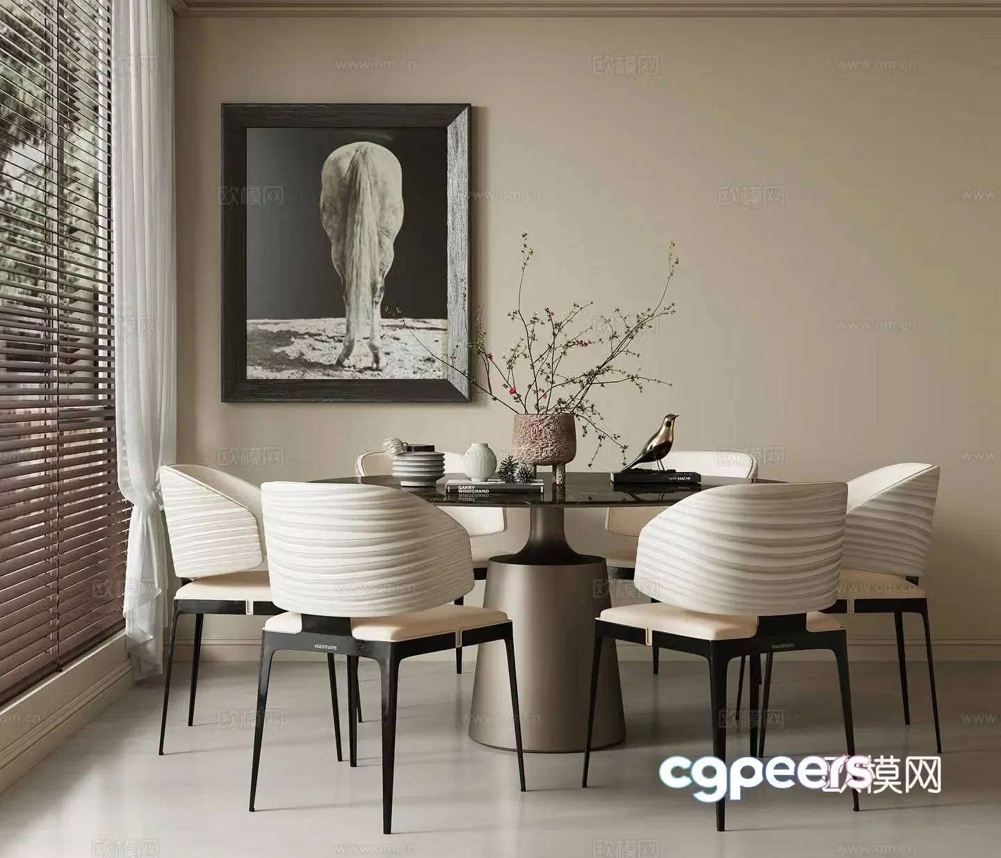 Modern home restaurant round table restaurant open restaurant 3d model