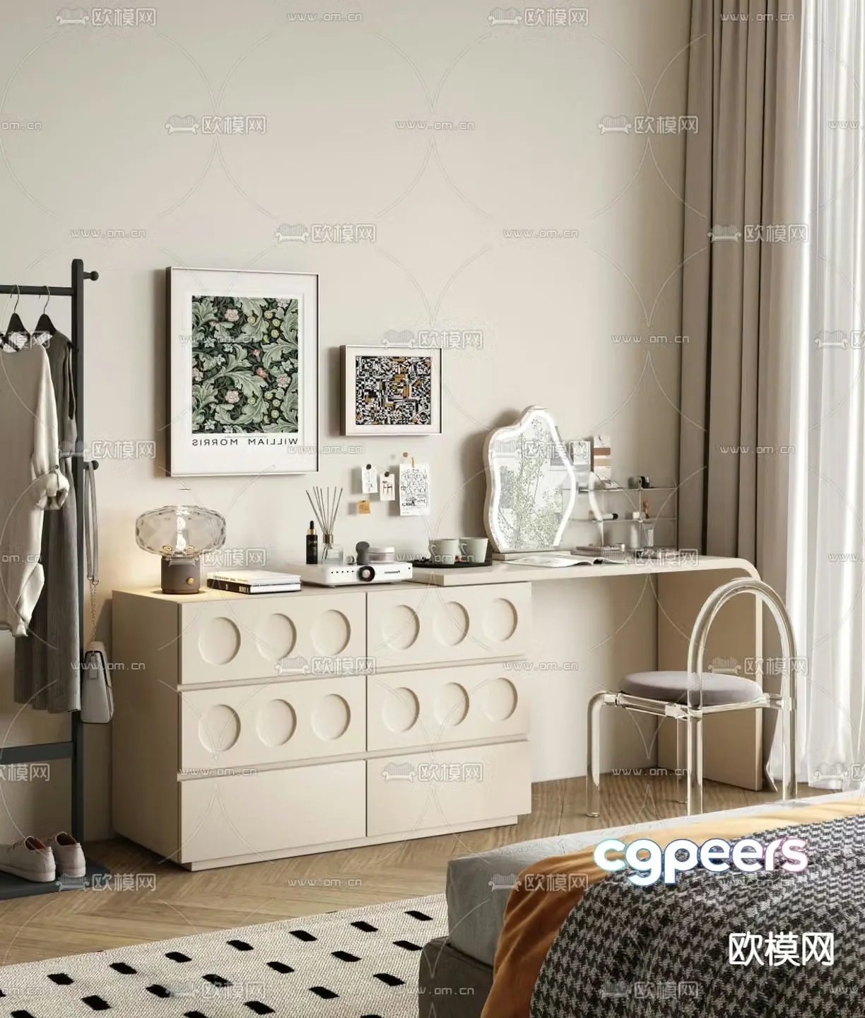 Cream style dressing table dressing table 3d model