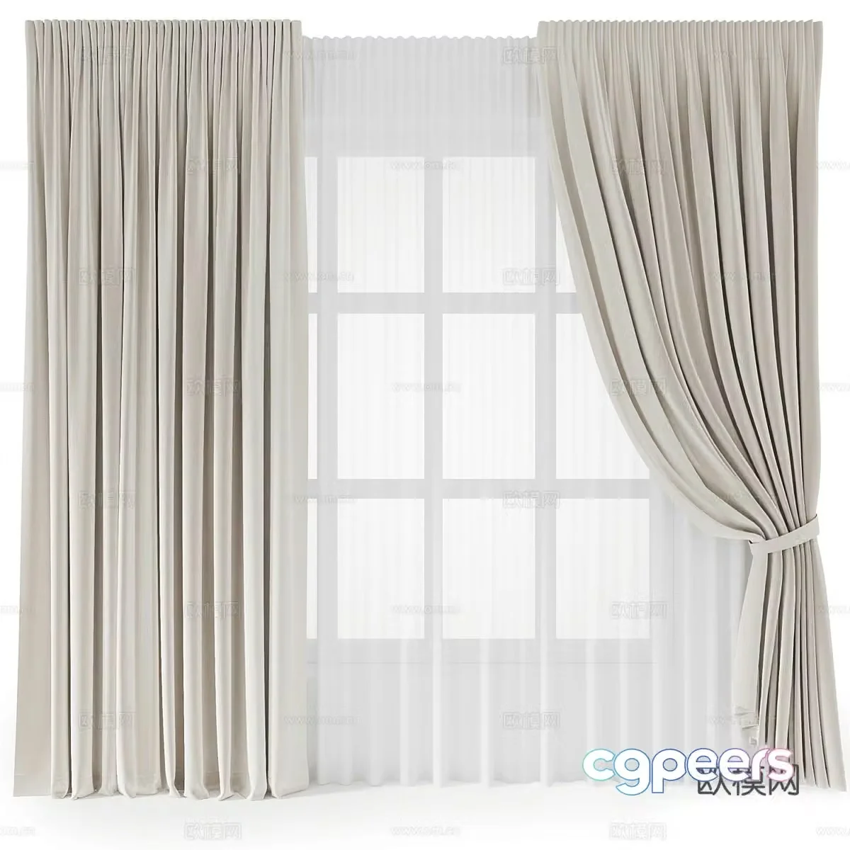 Modern cream style fabric curtain 3d model