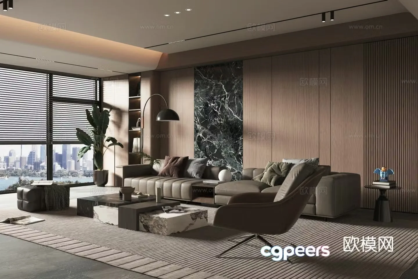 Modern living room sofa coffee table combination 3D model