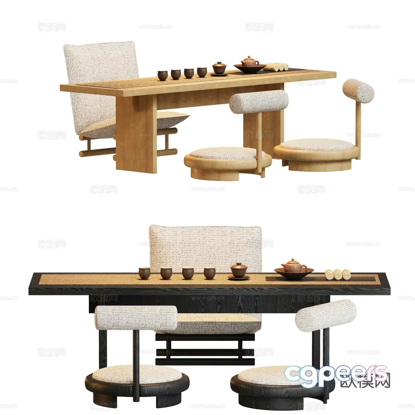 Japanese tatami tea table and chair 3D model