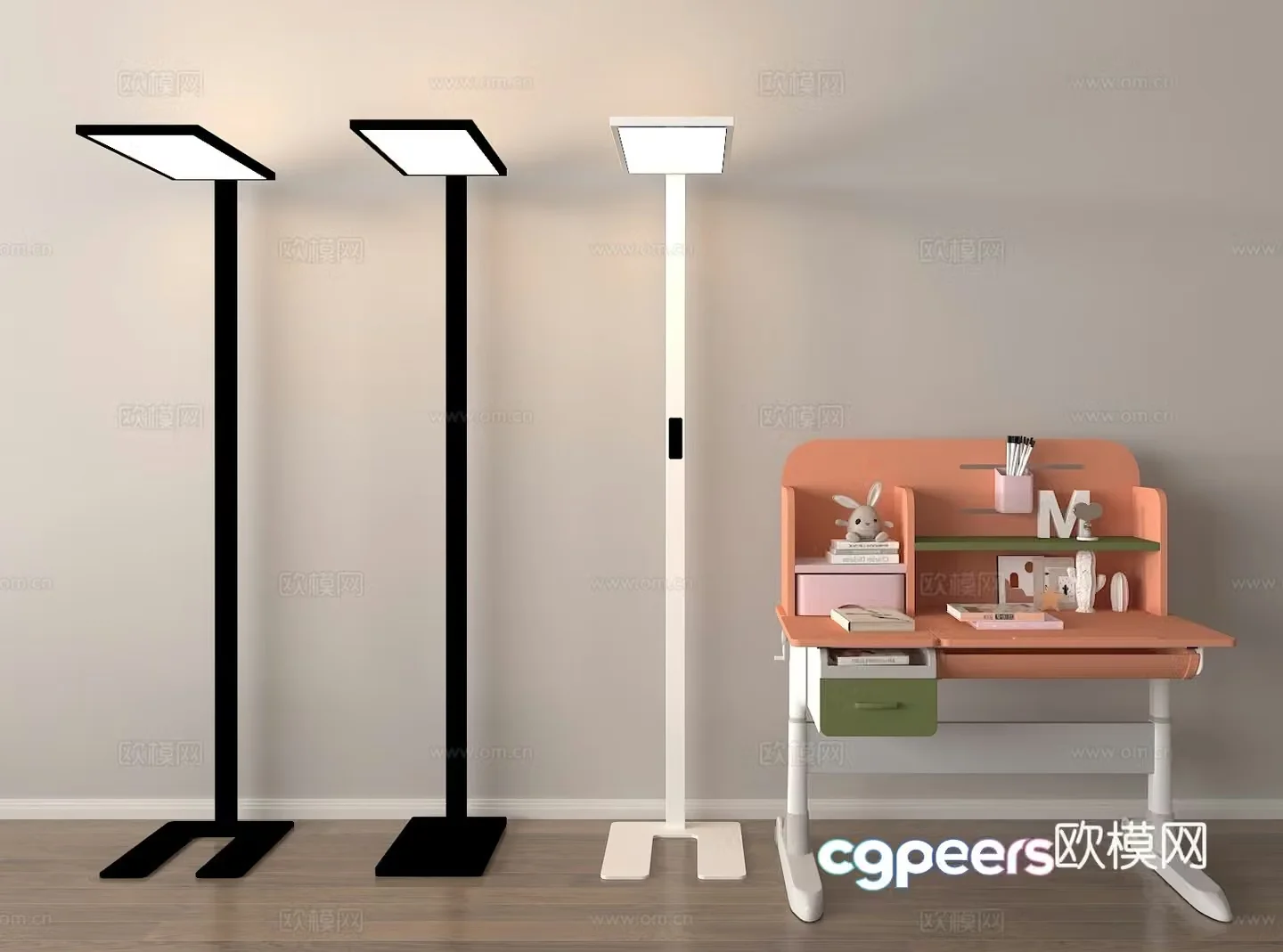 Floor lamp Children’s study desk Children’s room layout Reading lighting Adjustable desk 3D model