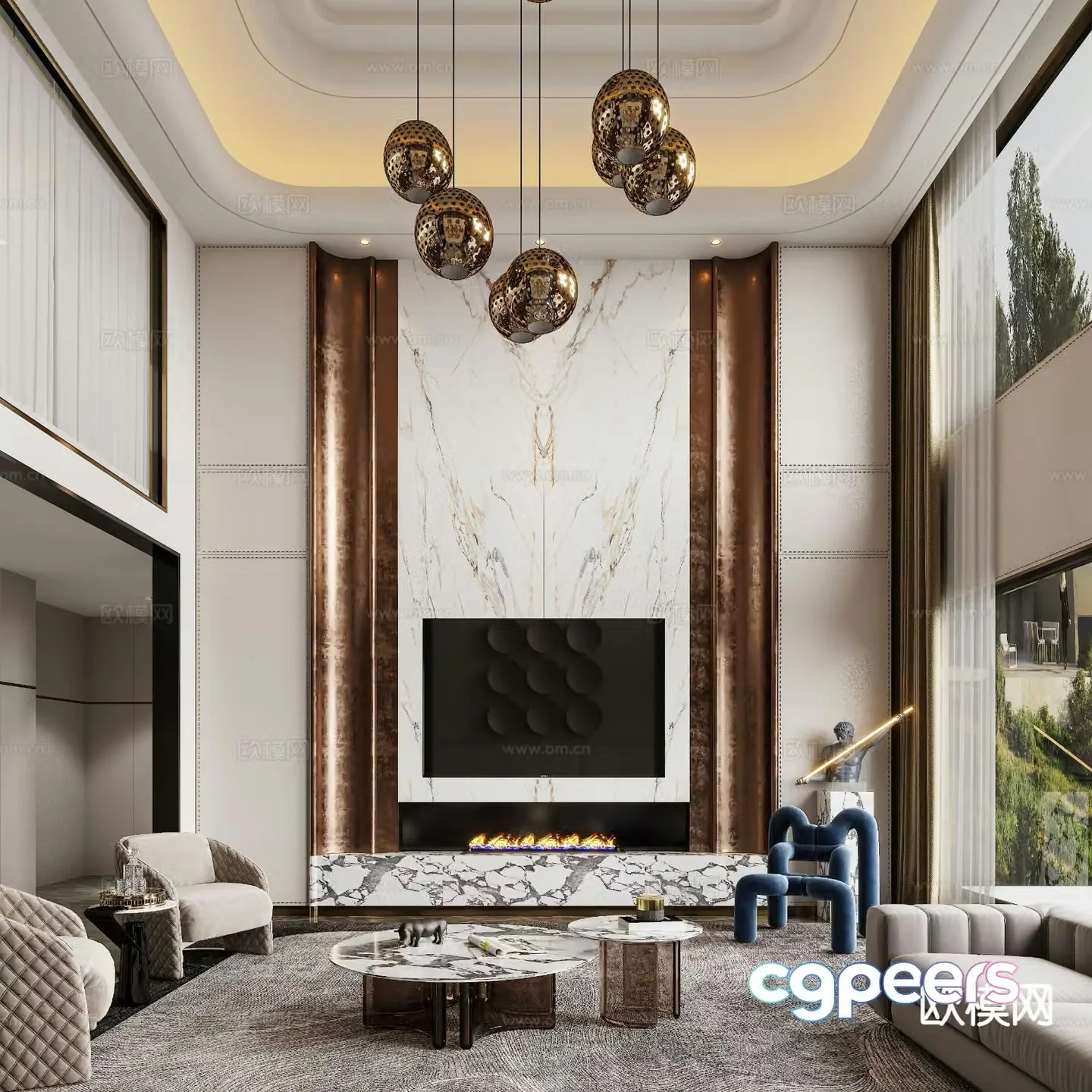 Light luxury villa living room empty living room 3D model