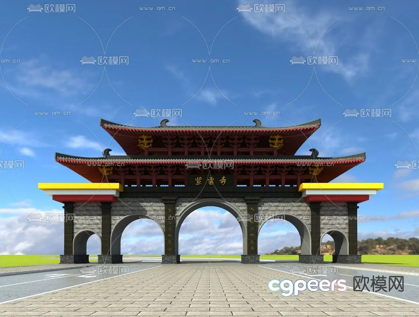 Chinese style archway archway gate tower 3d model