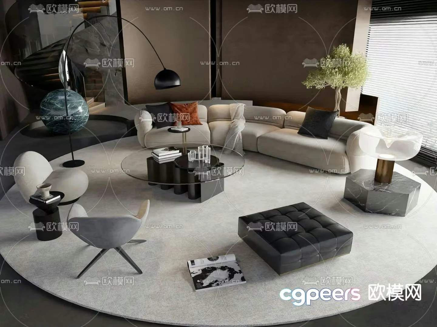 Italian style modular sofa curved sofa 3d model