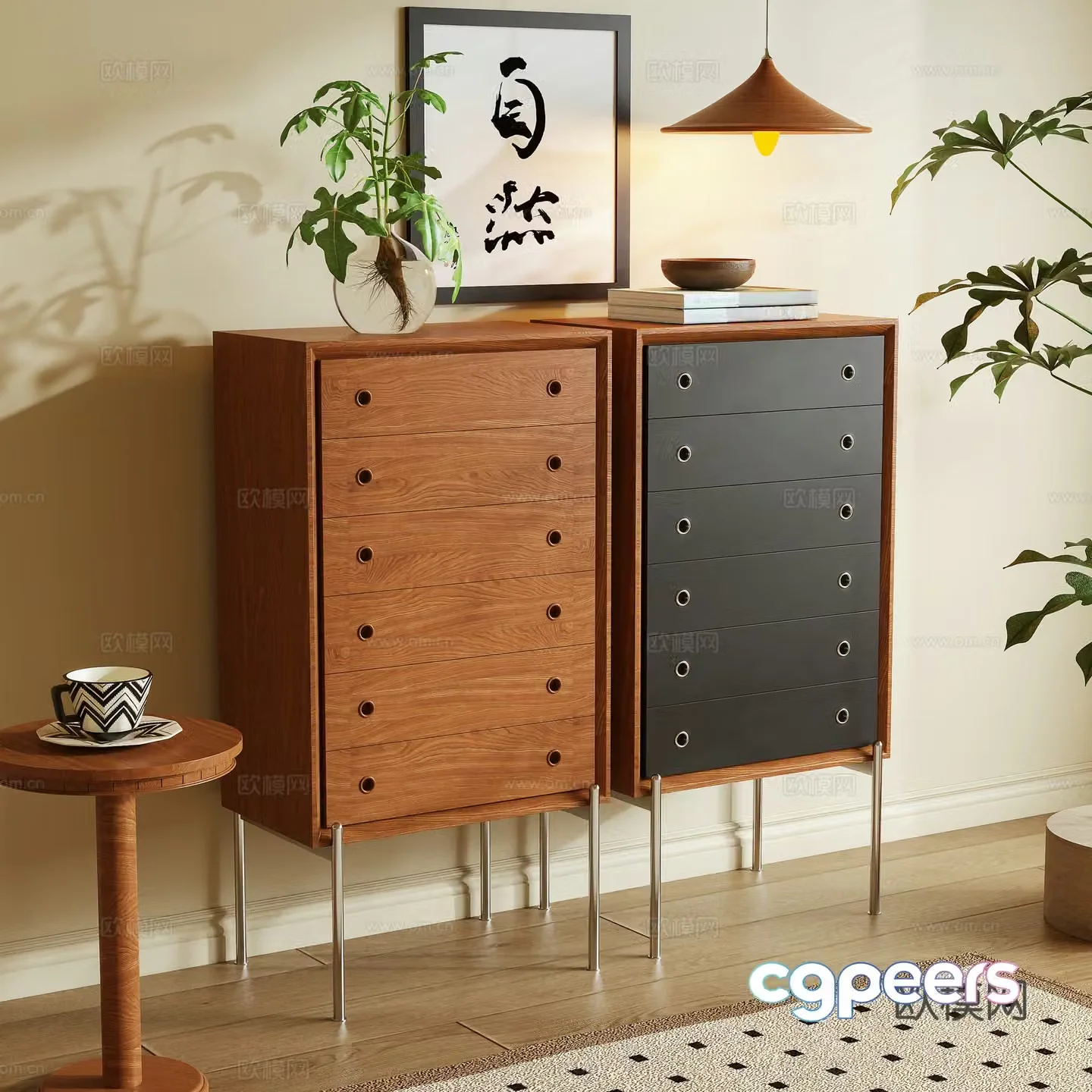 Middle style storage cabinet porch cabinet side cabinet chest of cabinets 3D model