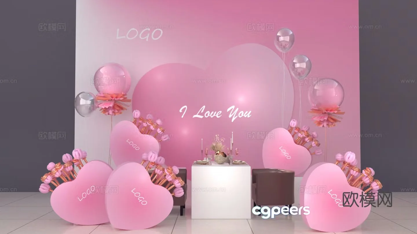 Valentine’s Day photo wall beauty installation 3d model