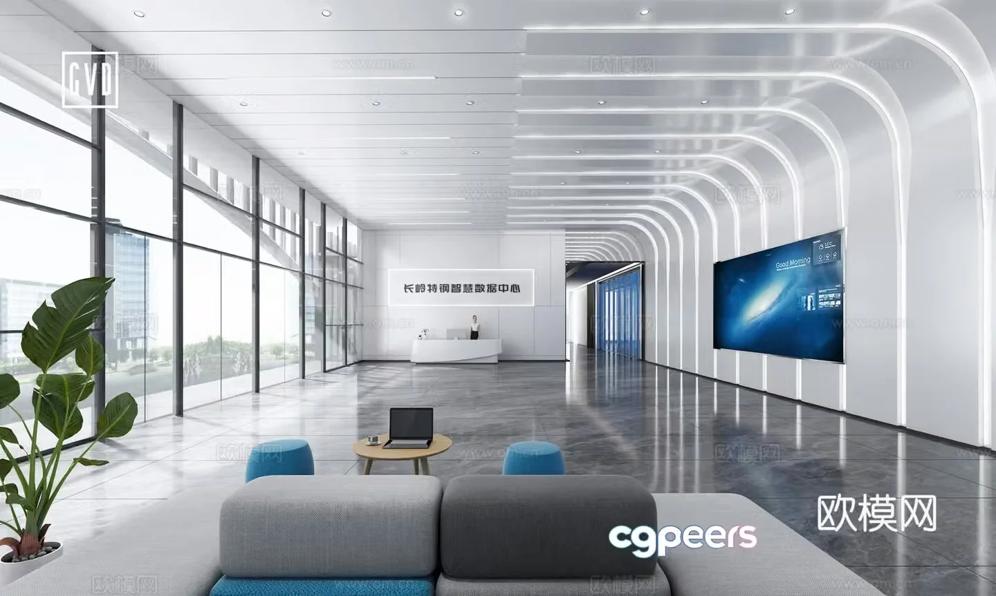 Digital Intelligence Center Reception Hall Reception Hall Reception Space Modern Technology Hall White Door 3D Model