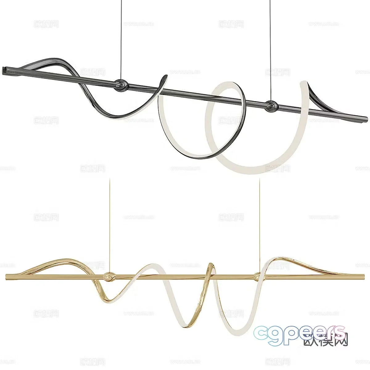 Modern light luxury linear decorative chandelier 3d model