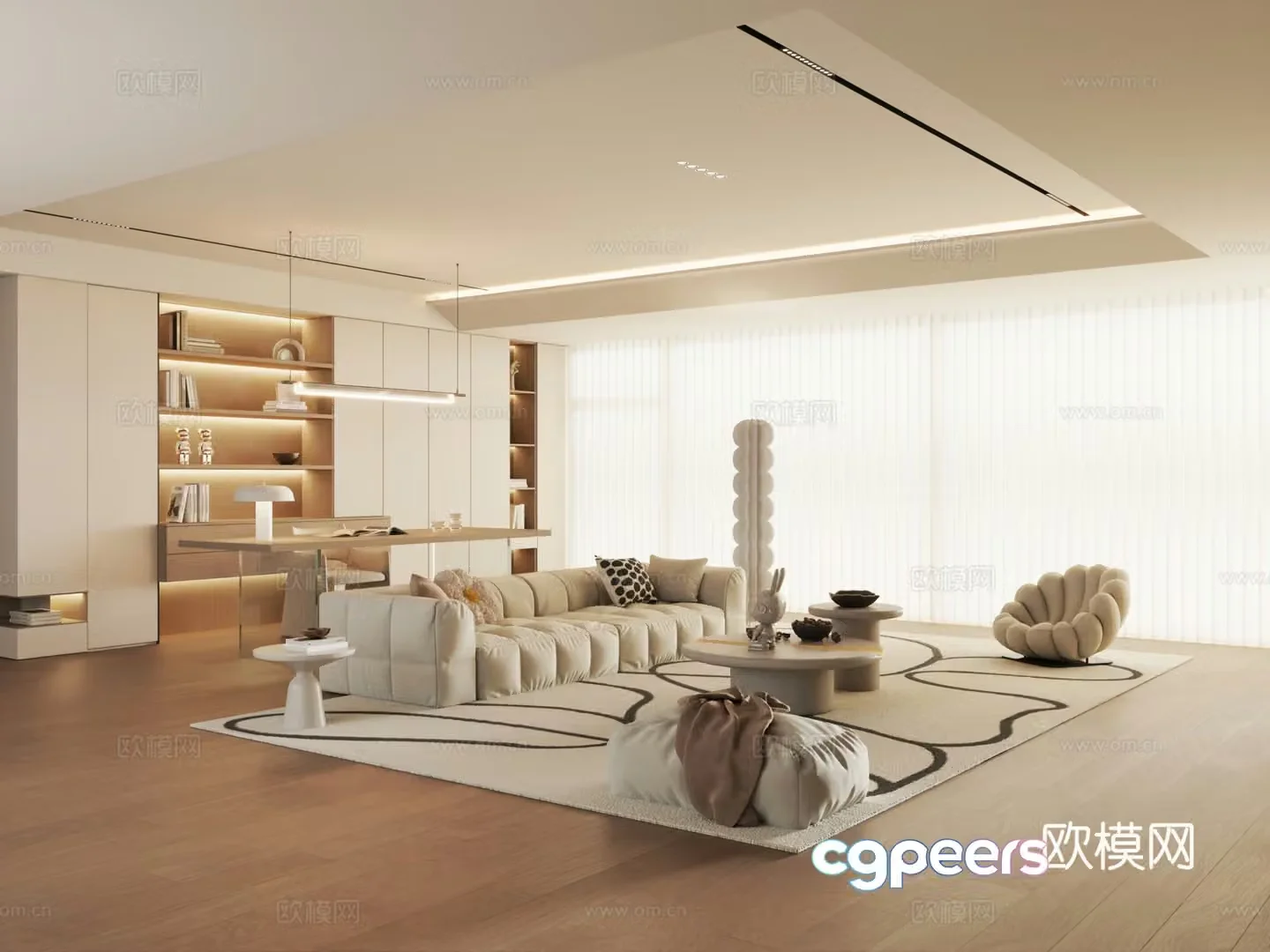Modern creamy restaurant sofa coffee table combination lazy sofa 3d model