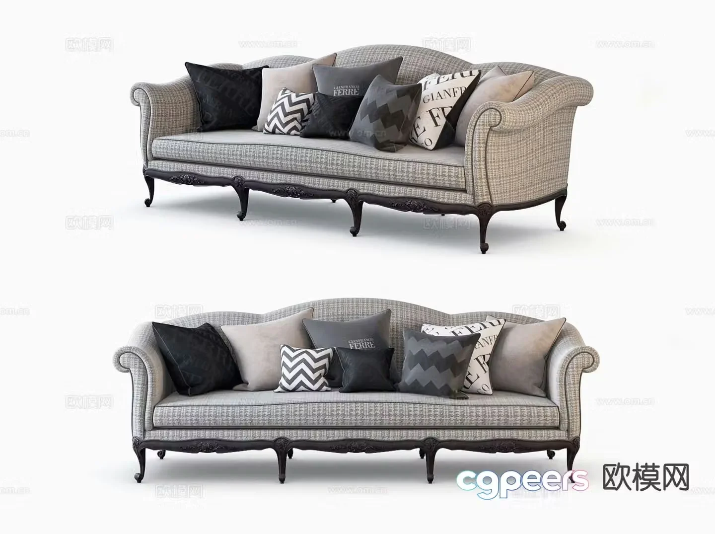 European three-person sofa 3D model