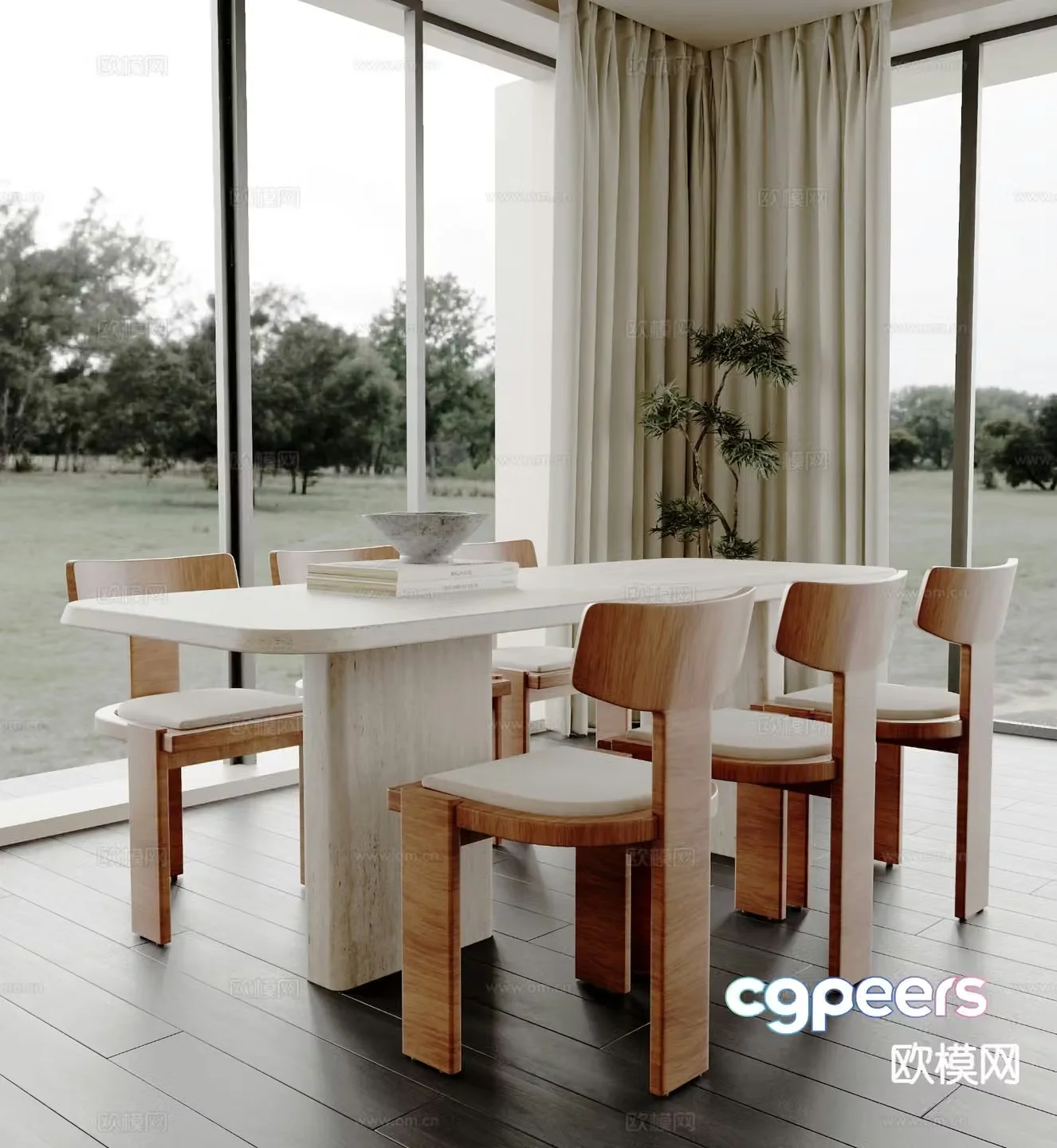 Modern dining table and chairs 3d model