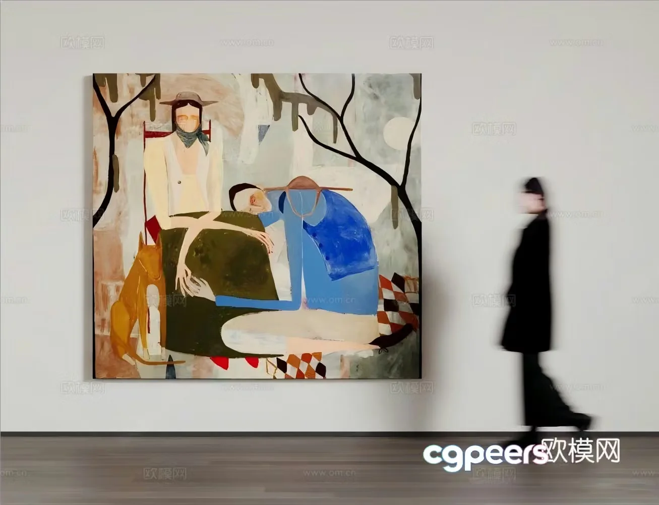 Modern art hanging painting woman 3d model
