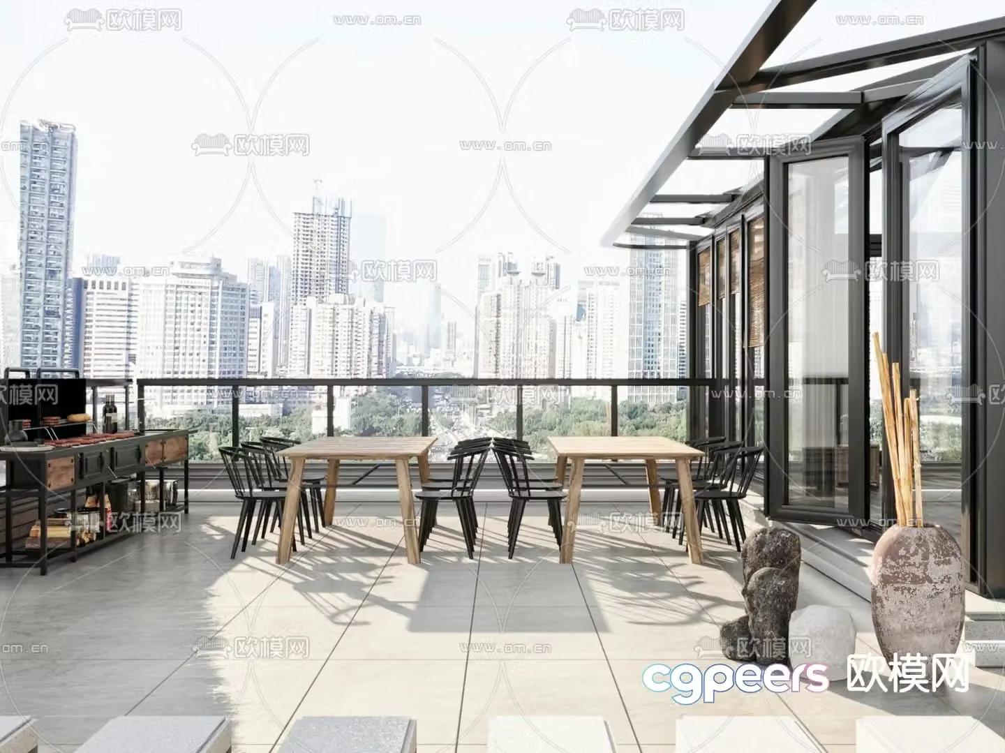 Top balcony sun room roof garden 3d model