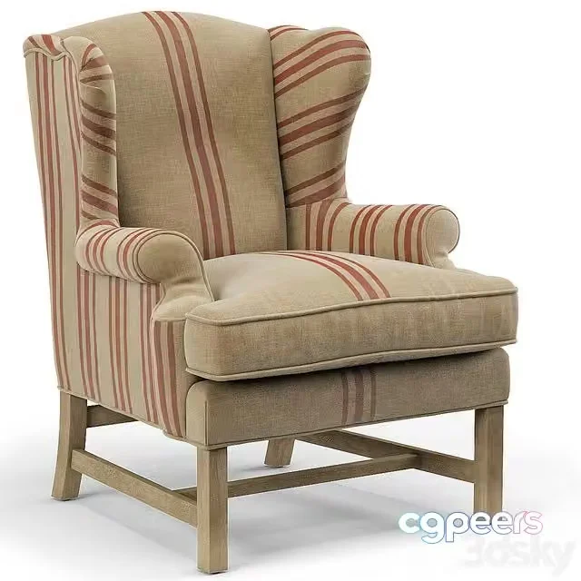 3ds Max Free – Khaki Linen English Club Chair with Red Stripe