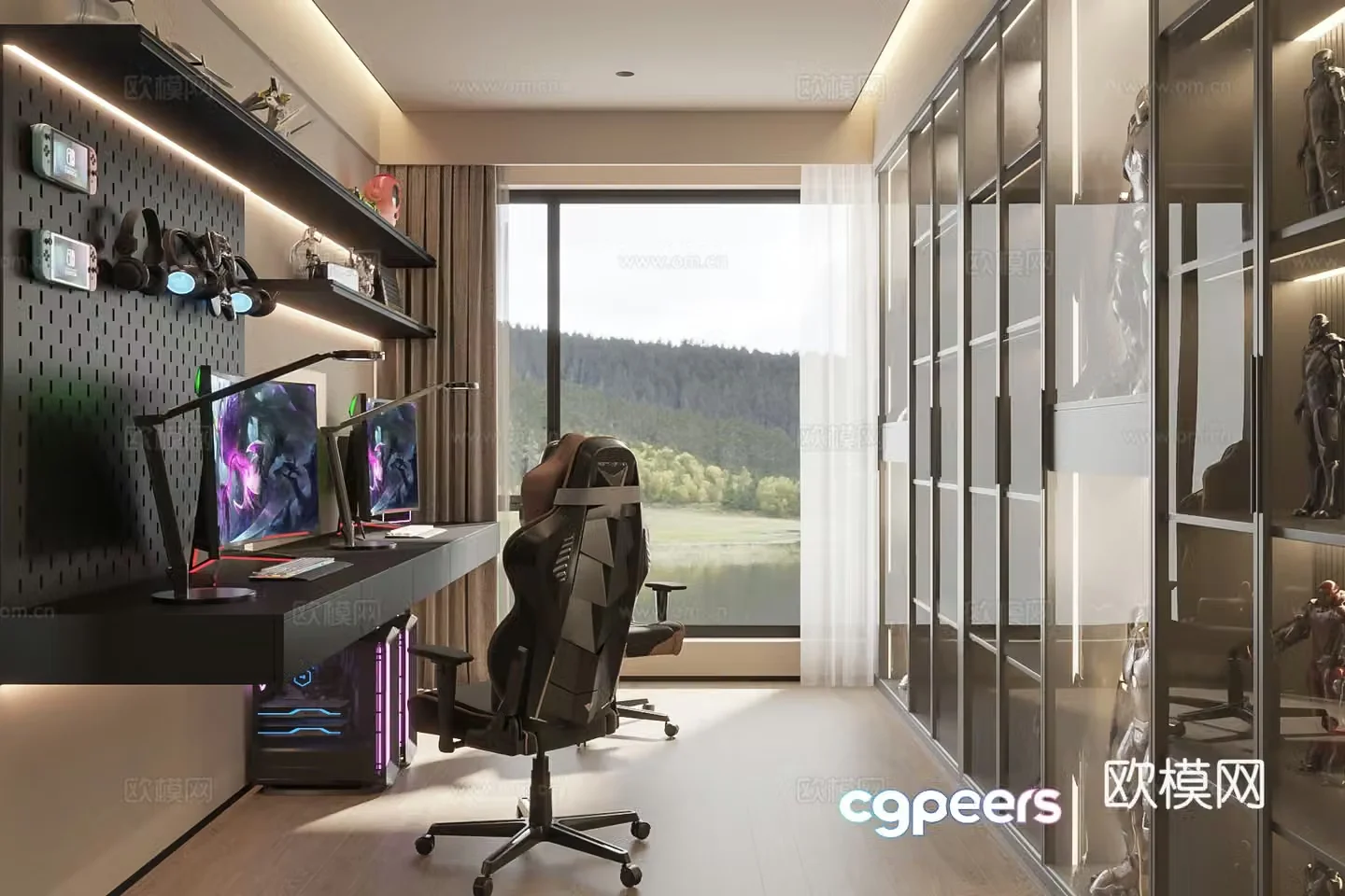 Advanced gray computer room e -sports room 3D model