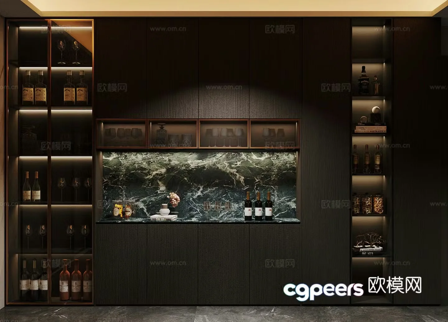 Light luxury Italian sideboard wine cabinet sideboard marble sideboard finished sideboard dining cabinet 3D model