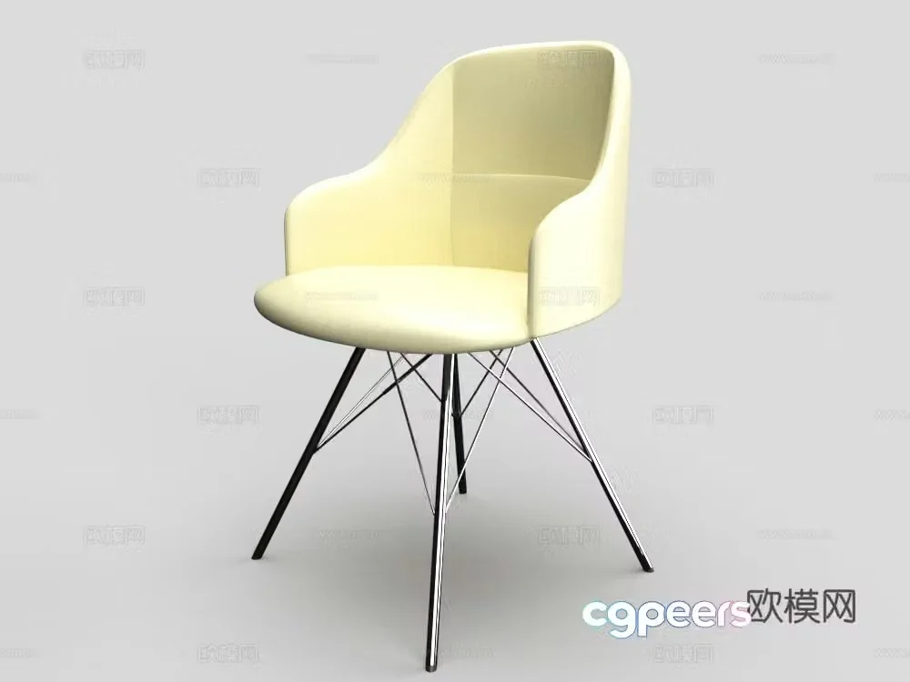Creamy dining chair leisure chair 3d model