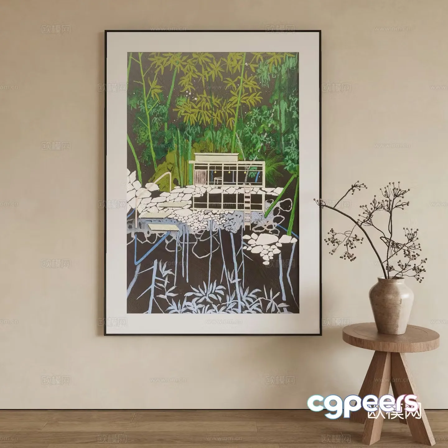Modern decorative painting Ink and wash painting 3d model