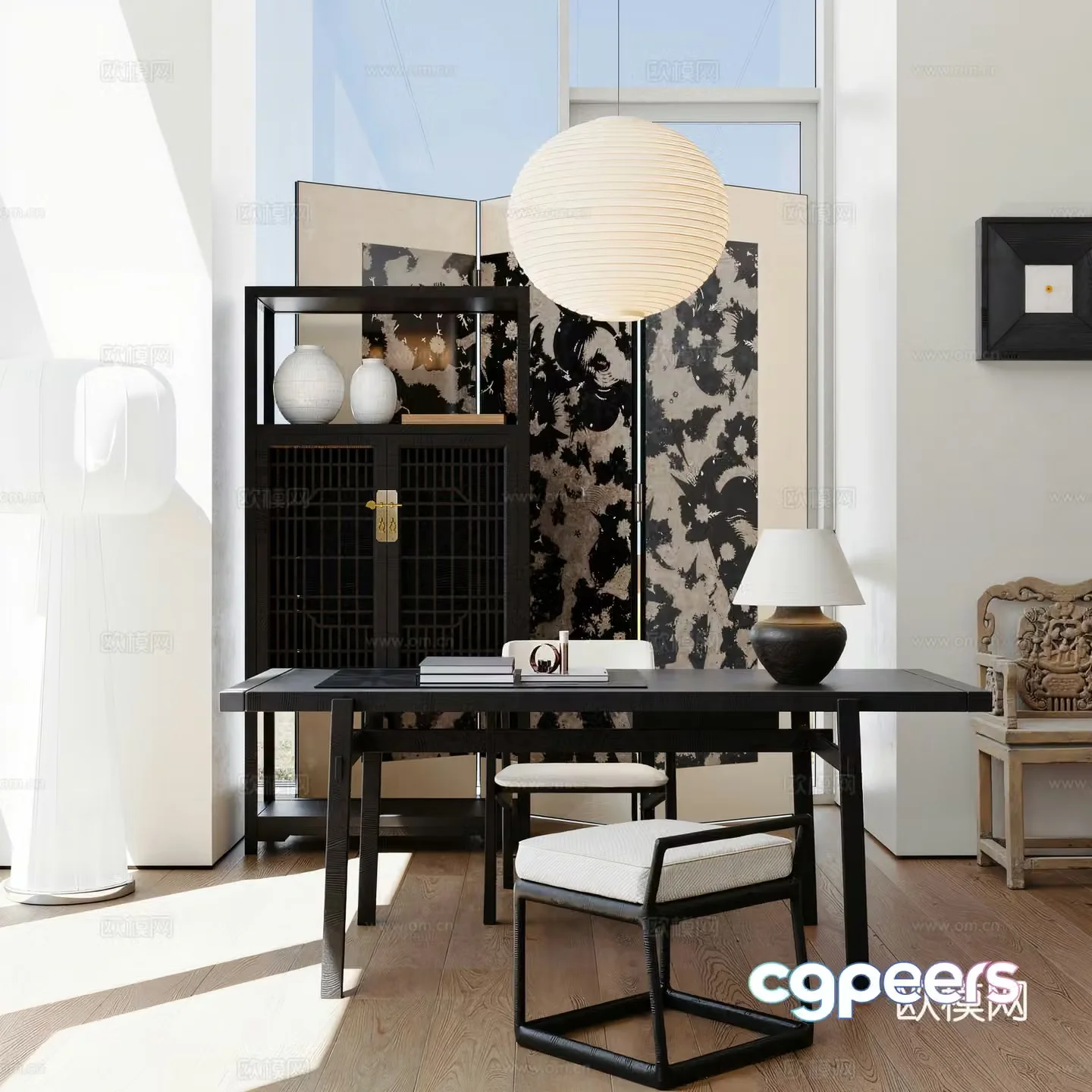 New Chinese style study room 3D model