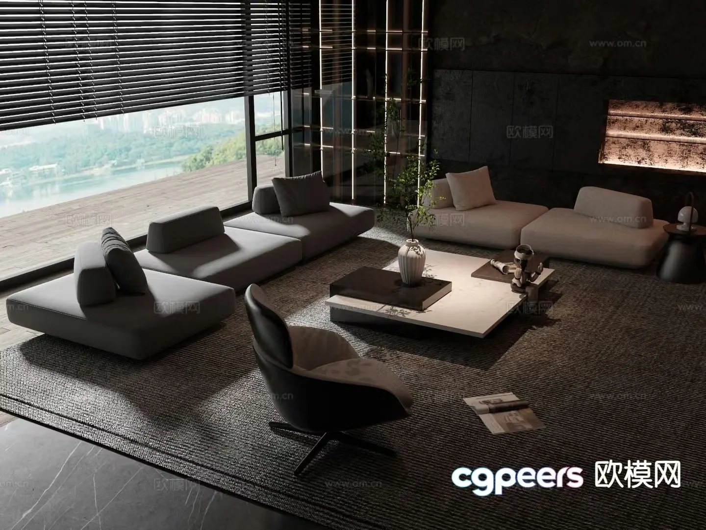Italian style modular sofa high-end gray sofa 3D model