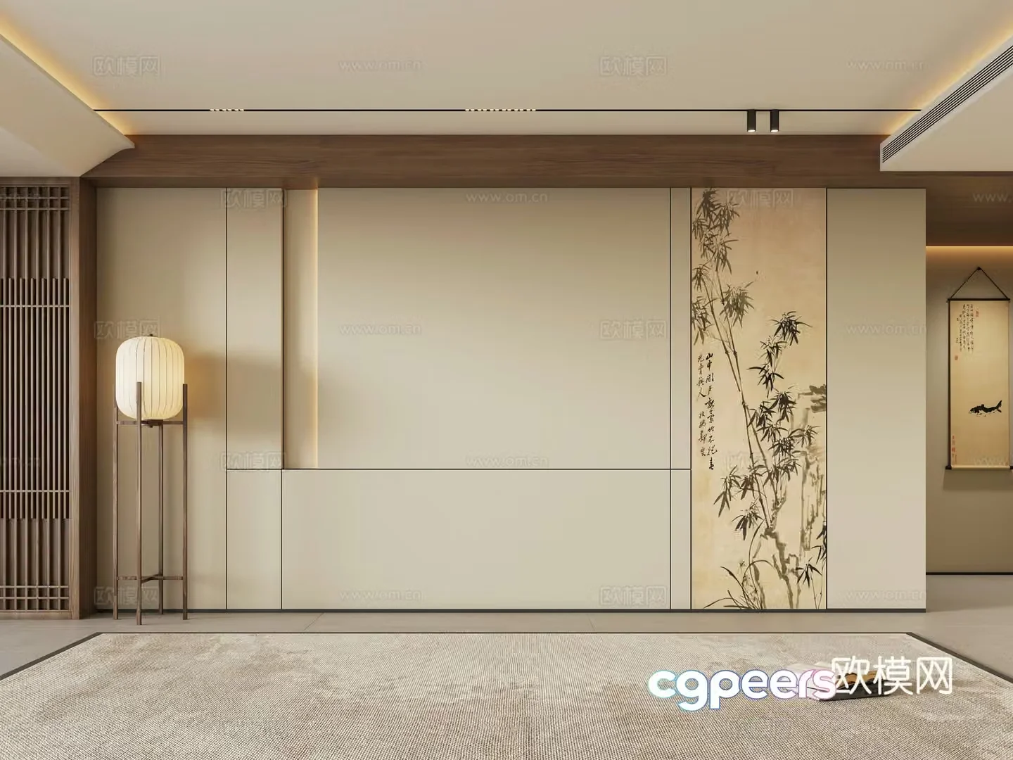 Zen new Chinese style living room sofa background wall 3d model