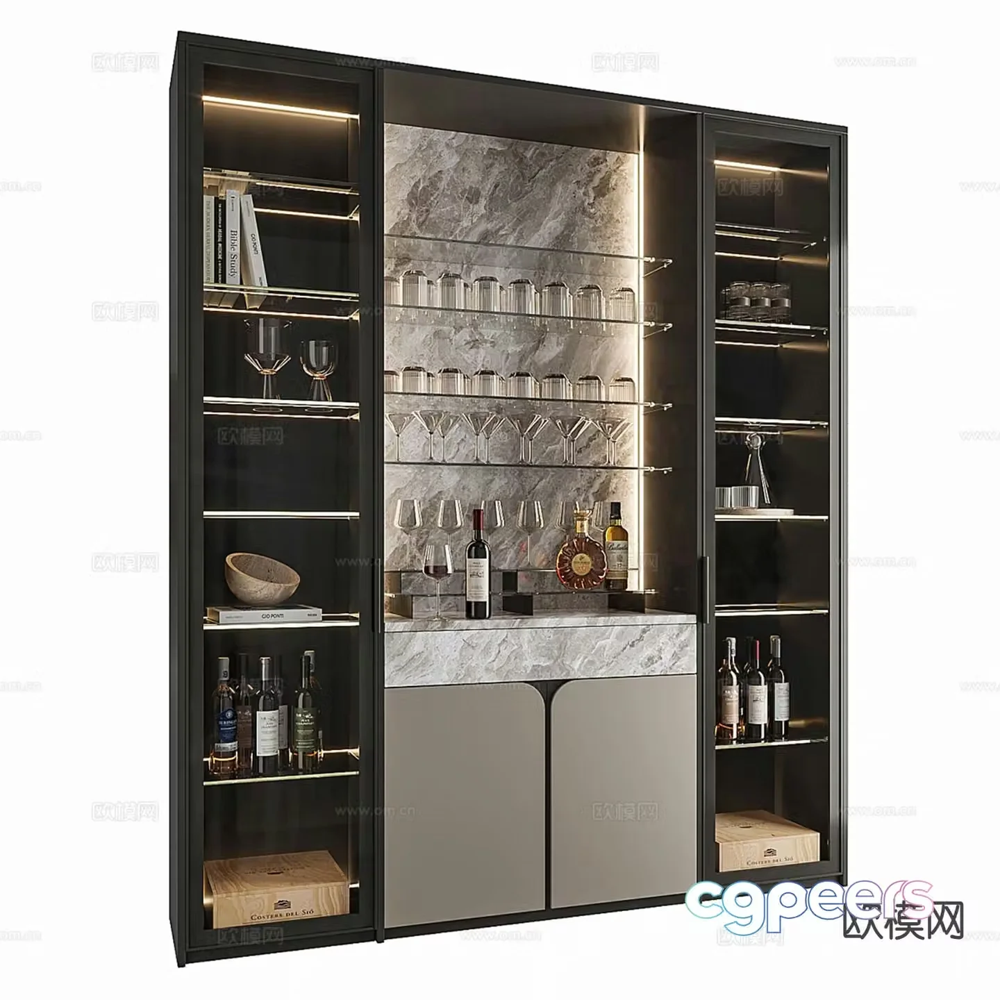 Light luxury wine cabinet sideboard 3D model