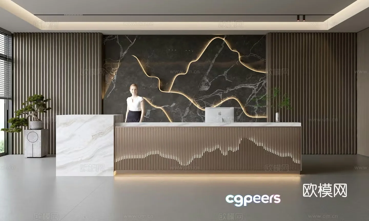 Modern company front desk reception area bar reception desk service desk company front desk background 3D model