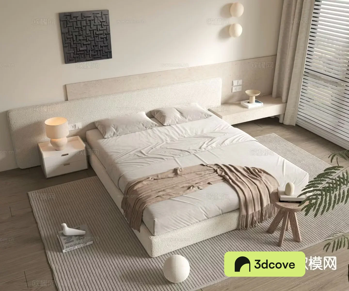 Wabi-sabi style double bed