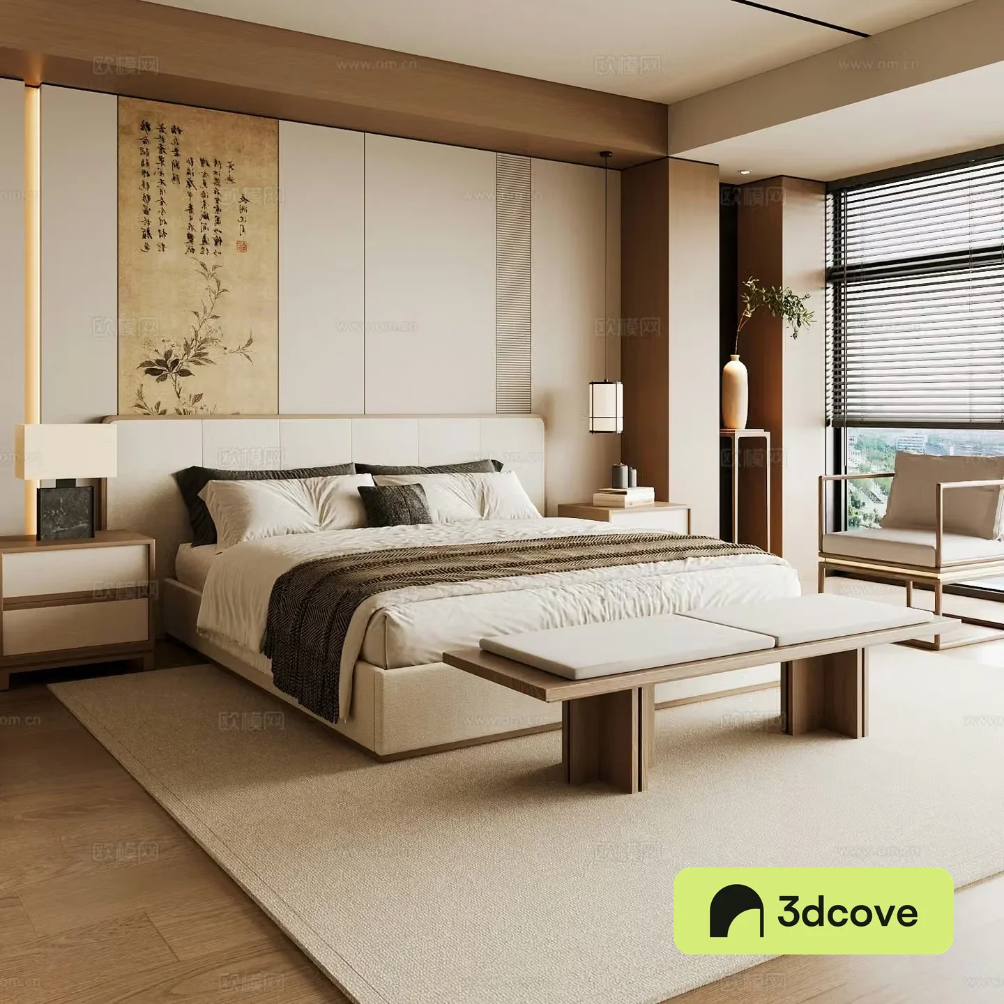 New Chinese style home bedroom Song family aesthetic bedroom Song style bedroom New Chinese style double bed New Chinese