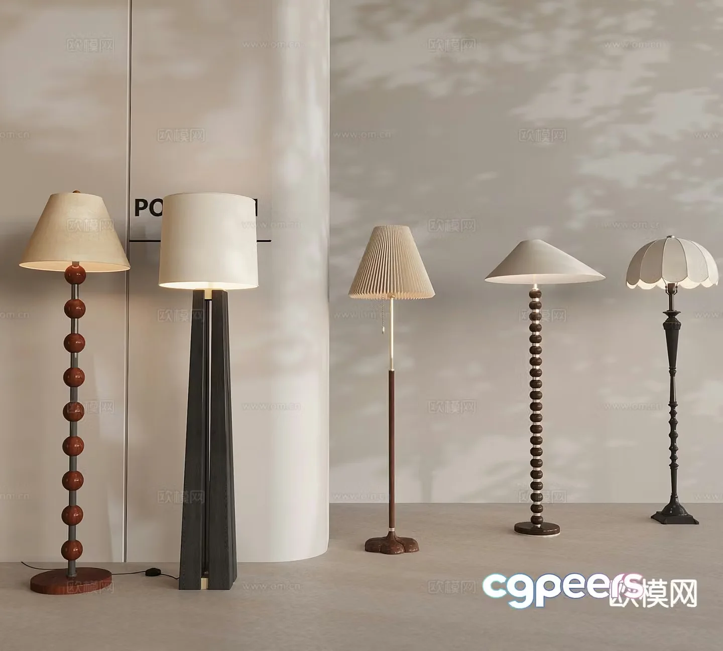 French pleated lamp floor lamp 3d model