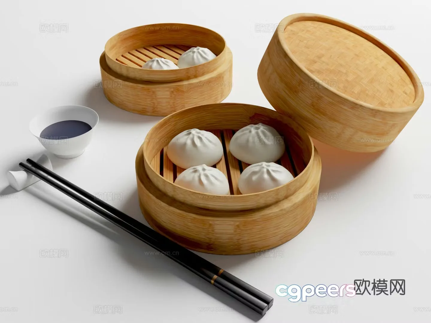 cartoon food xiaolongbao steamed buns breakfast a cage of xiaolongbao 3d model
