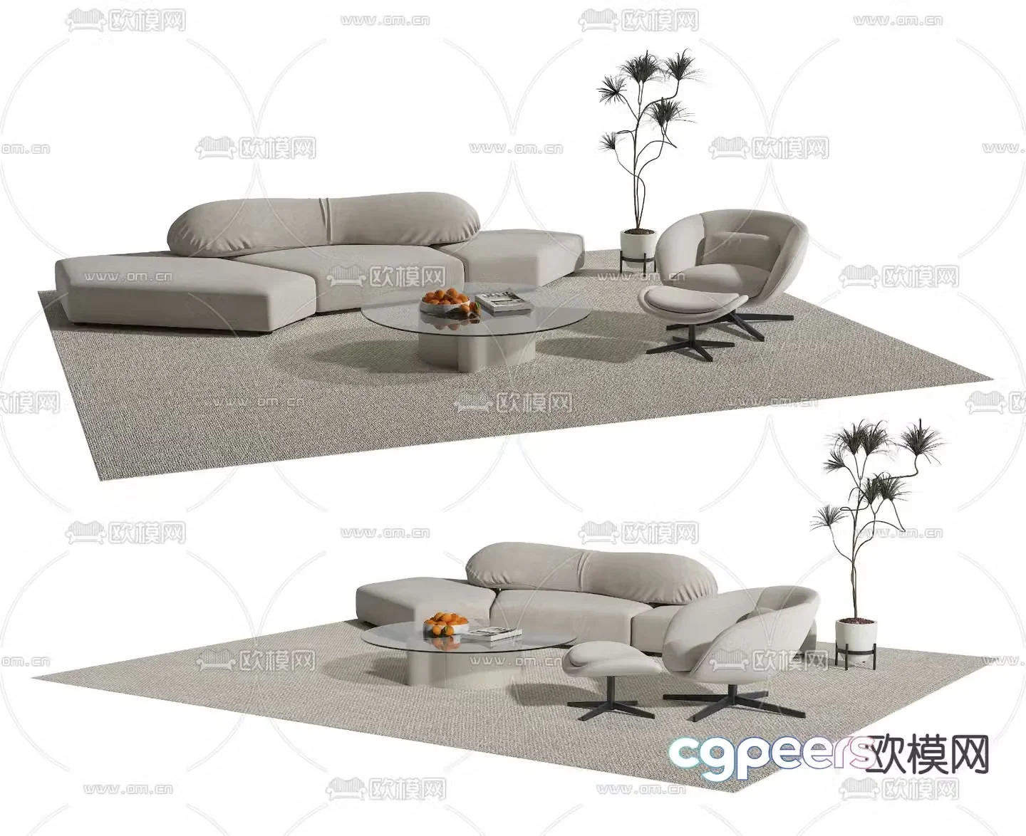 Modern modular sofa island sofa 3d model