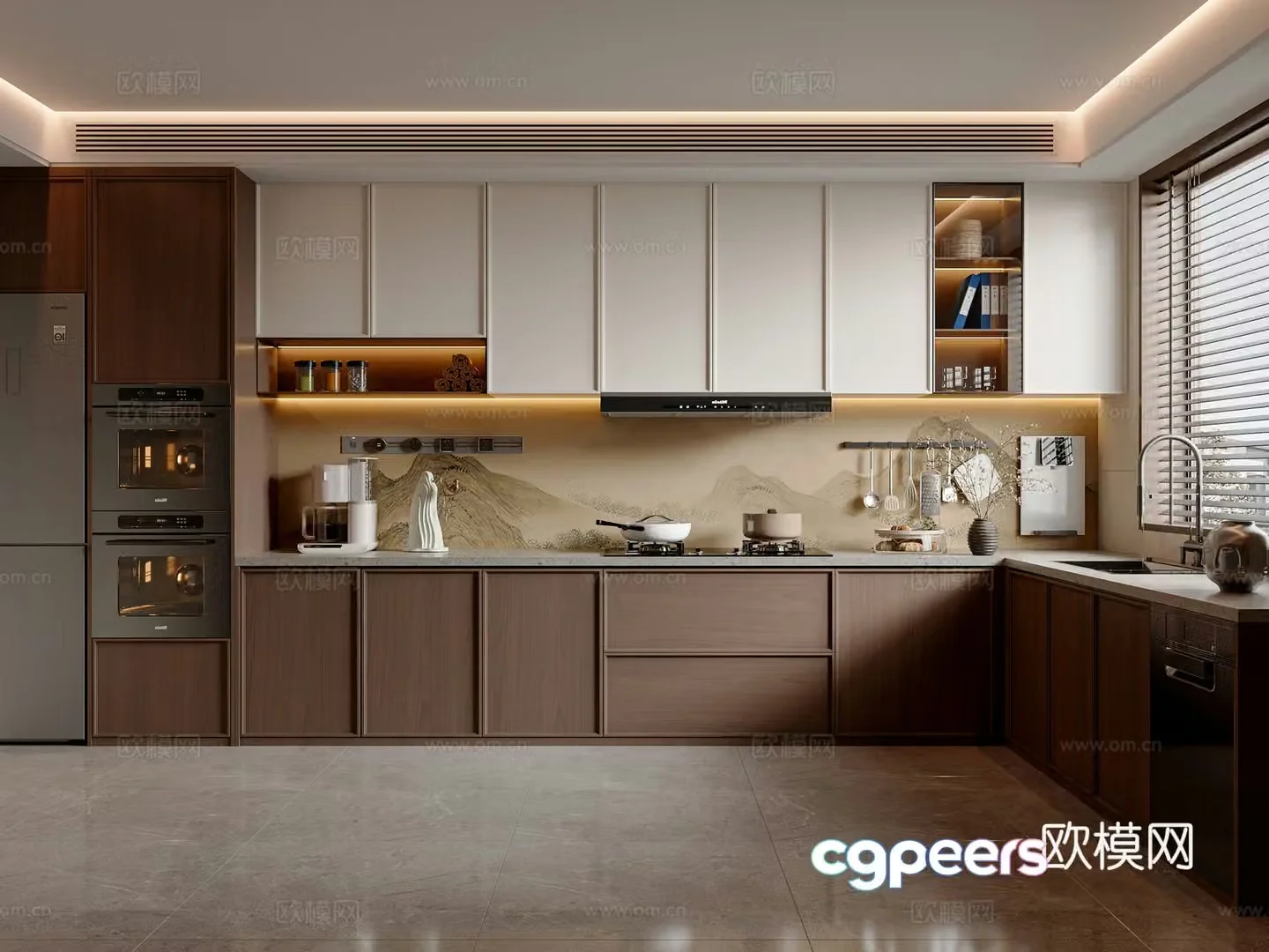 New Chinese Song style kitchen cabinet kitchen appliance kitchen appliance stove refrigerator 3d model