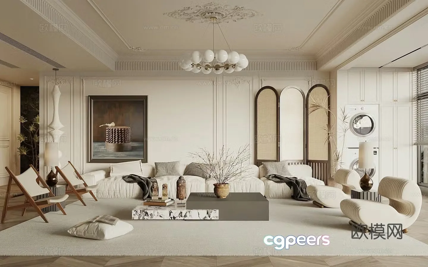 French simple European living room sofa coffee table combination sofa background wall lazy sofa entrance cabinet 3D model