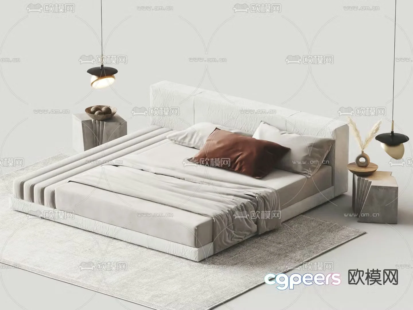 Minotti double bed floor-standing double bed 3d model